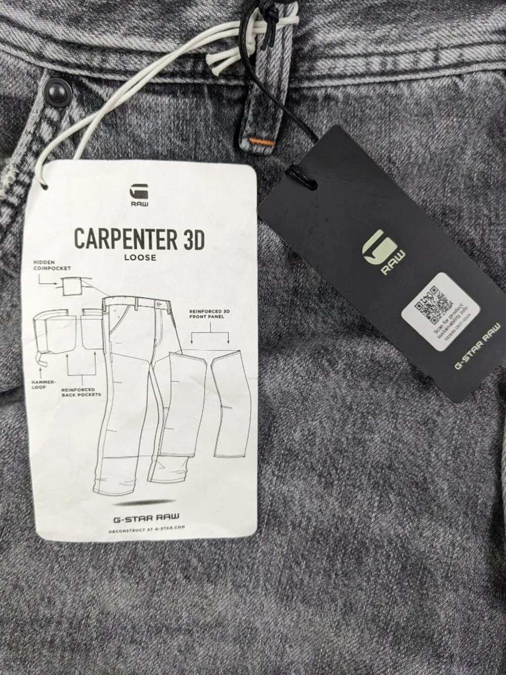 NWT G Star Jeans 3D Carpenter Double Knee Mens 38x33 Loose Fit Faded Gray $200